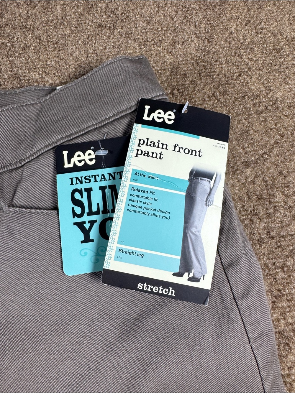 Lee Relaxed Plain Front Straight Leg Gray Brown Pants Size 12 Long - Picture 4 of 12